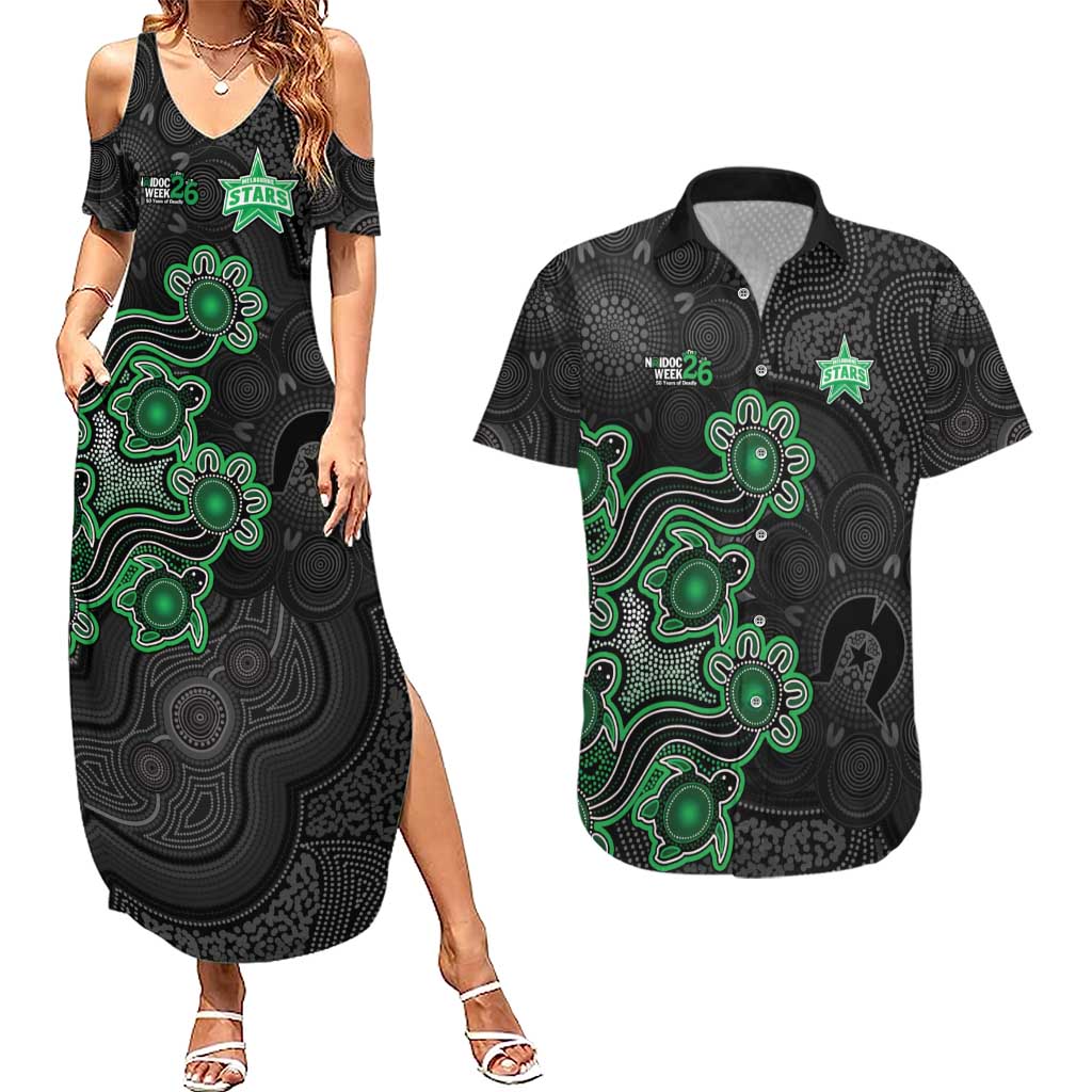 Personalised Melbourne Stars NAIDOC Week 2026 Couples Matching Summer Maxi Dress and Hawaiian Shirt Sea Turtles Aboriginal Art