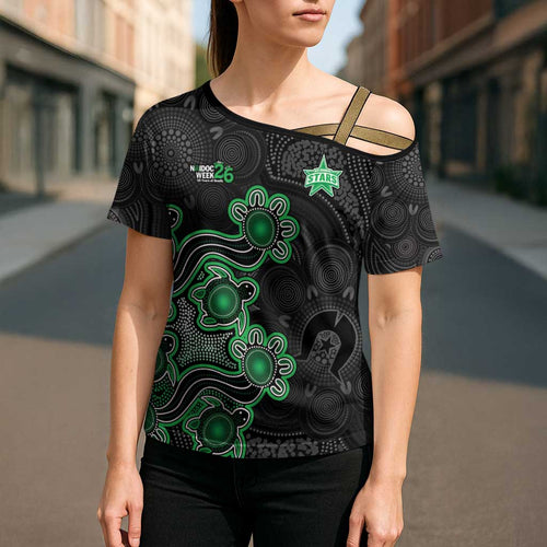 Personalised Melbourne Stars NAIDOC Week 2026 Cross Shoulder Shirt Sea Turtles Aboriginal Art