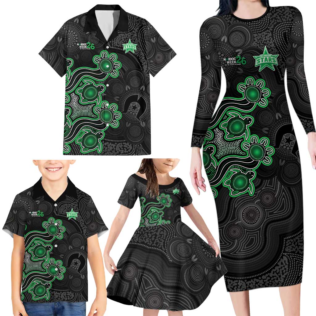 Personalised Melbourne Stars NAIDOC Week 2026 Family Matching Long Sleeve Bodycon Dress and Hawaiian Shirt Sea Turtles Aboriginal Art