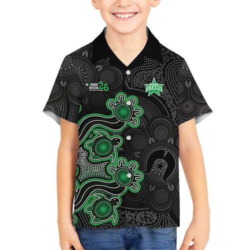 Personalised Melbourne Stars NAIDOC Week 2026 Family Matching Off The Shoulder Long Sleeve Dress and Hawaiian Shirt Sea Turtles Aboriginal Art