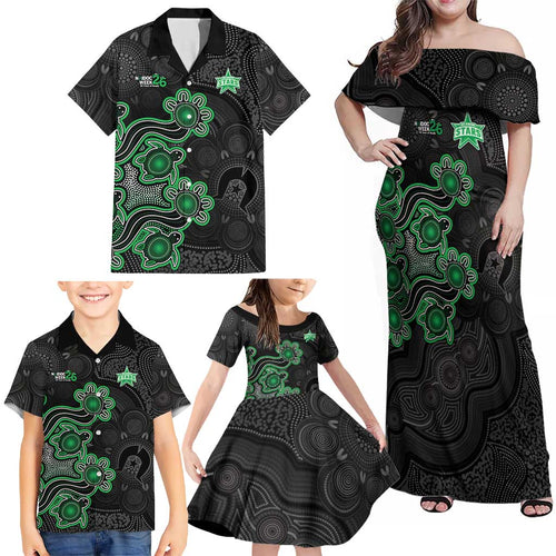 Personalised Melbourne Stars NAIDOC Week 2026 Family Matching Off Shoulder Maxi Dress and Hawaiian Shirt Sea Turtles Aboriginal Art