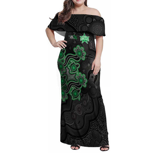 Personalised Melbourne Stars NAIDOC Week 2026 Family Matching Off Shoulder Maxi Dress and Hawaiian Shirt Sea Turtles Aboriginal Art
