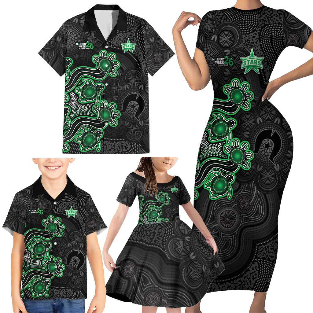 Personalised Melbourne Stars NAIDOC Week 2026 Family Matching Short Sleeve Bodycon Dress and Hawaiian Shirt Sea Turtles Aboriginal Art