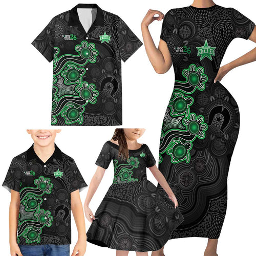 Personalised Melbourne Stars NAIDOC Week 2026 Family Matching Short Sleeve Bodycon Dress and Hawaiian Shirt Sea Turtles Aboriginal Art