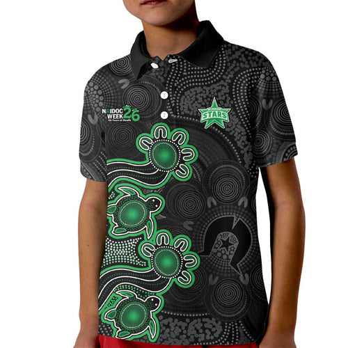 Personalised Melbourne Stars NAIDOC Week 2026 Kid Polo Shirt Sea Turtles Aboriginal Art
