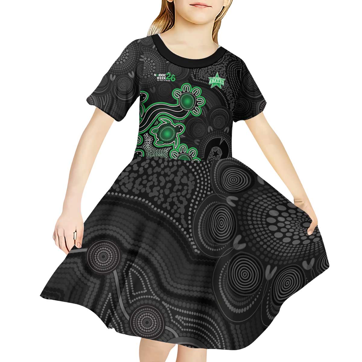 Personalised Melbourne Stars NAIDOC Week 2026 Kid Short Sleeve Dress Sea Turtles Aboriginal Art