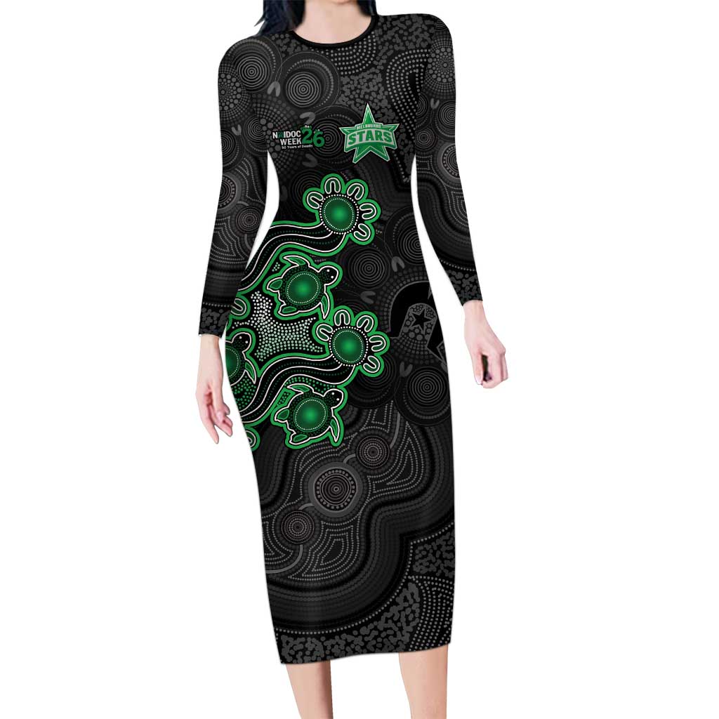 Personalised Melbourne Stars NAIDOC Week 2026 Long Sleeve Bodycon Dress Sea Turtles Aboriginal Art