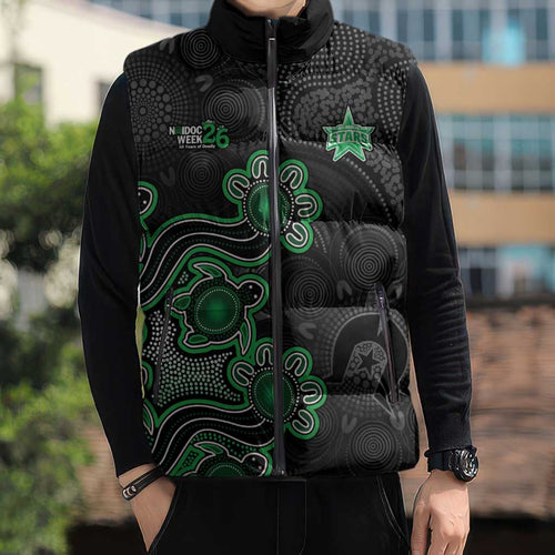 Personalised Melbourne Stars NAIDOC Week 2026 Sleeveless Puffer Jacket Sea Turtles Aboriginal Art