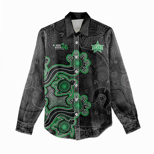 Personalised Melbourne Stars NAIDOC Week 2026 Women Casual Shirt Sea Turtles Aboriginal Art