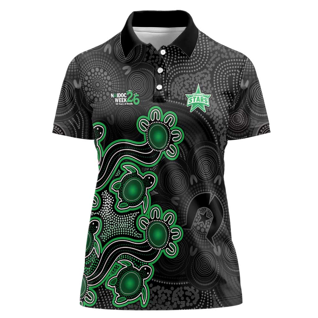 Personalised Melbourne Stars NAIDOC Week 2026 Women Polo Shirt Sea Turtles Aboriginal Art