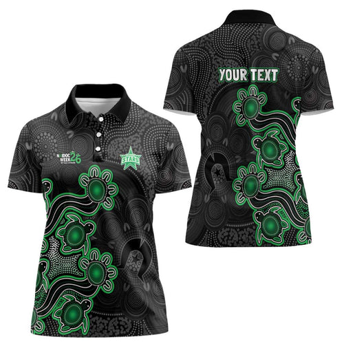 Personalised Melbourne Stars NAIDOC Week 2026 Women Polo Shirt Sea Turtles Aboriginal Art