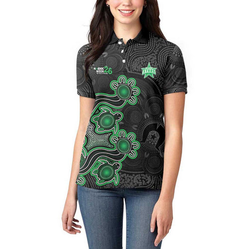 Personalised Melbourne Stars NAIDOC Week 2026 Women Polo Shirt Sea Turtles Aboriginal Art