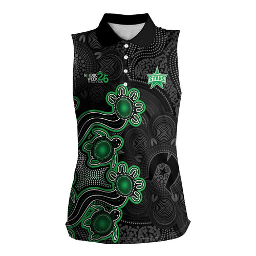 Personalised Melbourne Stars NAIDOC Week 2026 Women Sleeveless Polo Shirt Sea Turtles Aboriginal Art