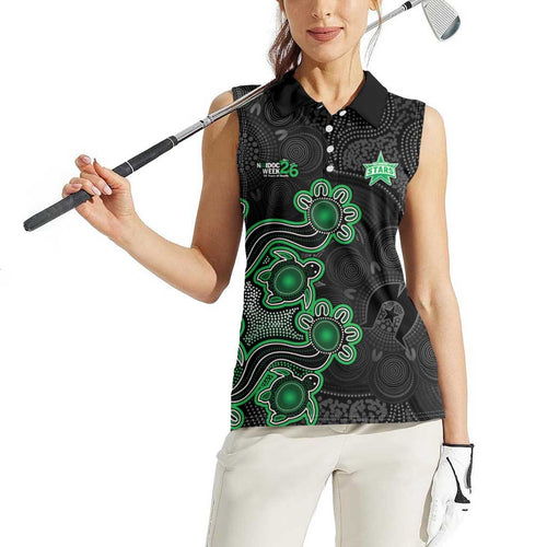 Personalised Melbourne Stars NAIDOC Week 2026 Women Sleeveless Polo Shirt Sea Turtles Aboriginal Art