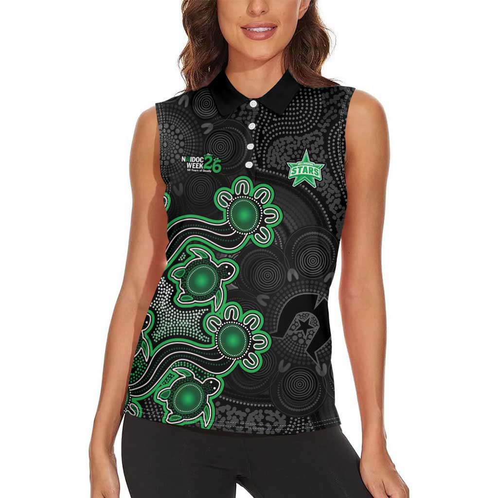Personalised Melbourne Stars NAIDOC Week 2026 Women Sleeveless Polo Shirt Sea Turtles Aboriginal Art