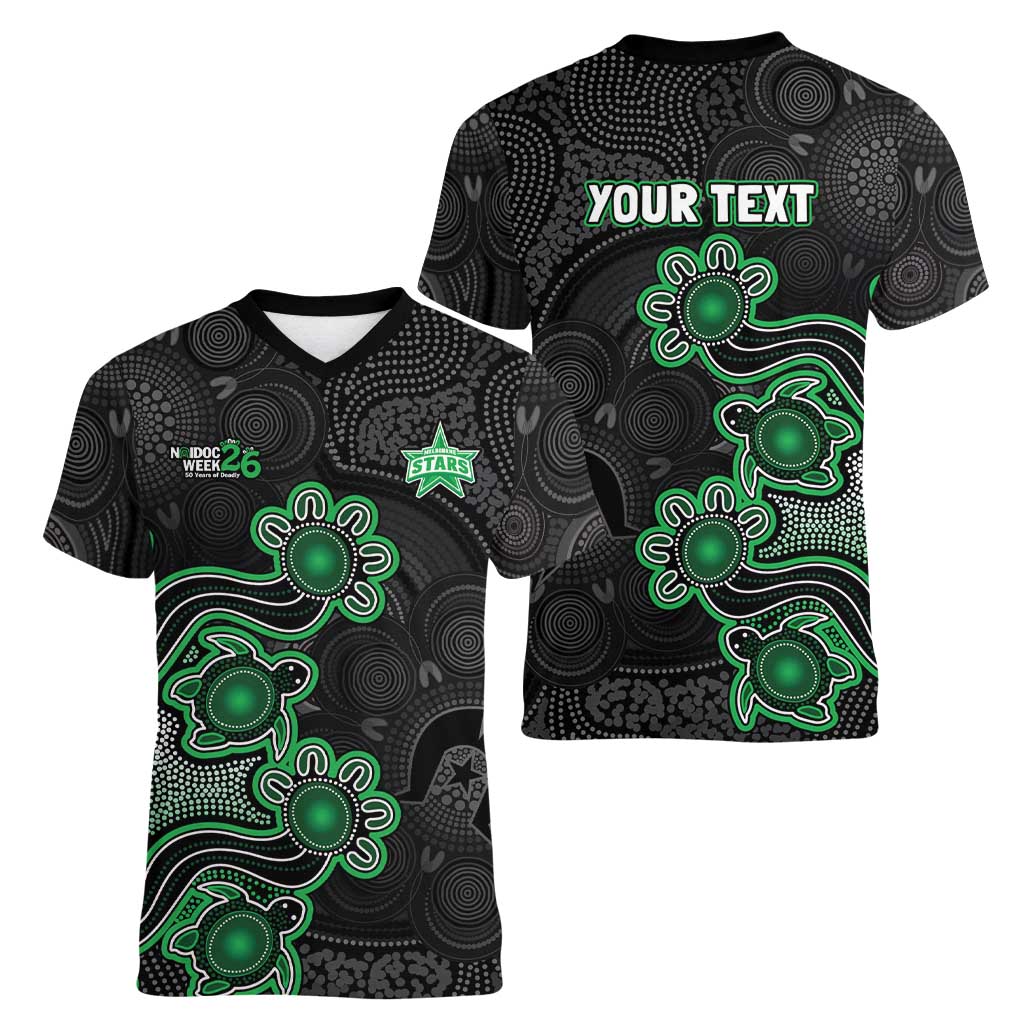 Personalised Melbourne Stars NAIDOC Week 2026 Women V-Neck T-Shirt Sea Turtles Aboriginal Art