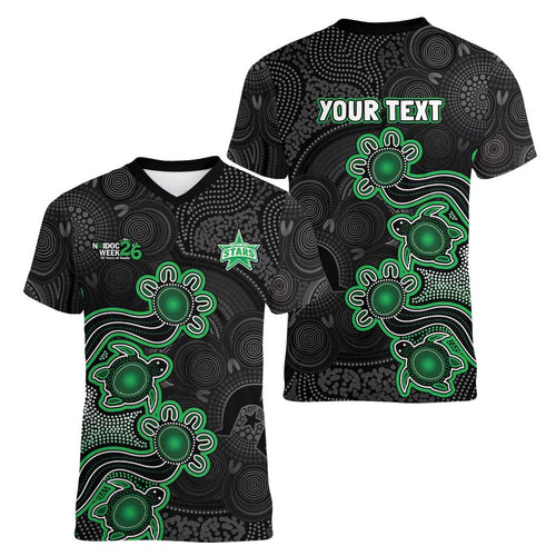 Personalised Melbourne Stars NAIDOC Week 2026 Women V-Neck T-Shirt Sea Turtles Aboriginal Art