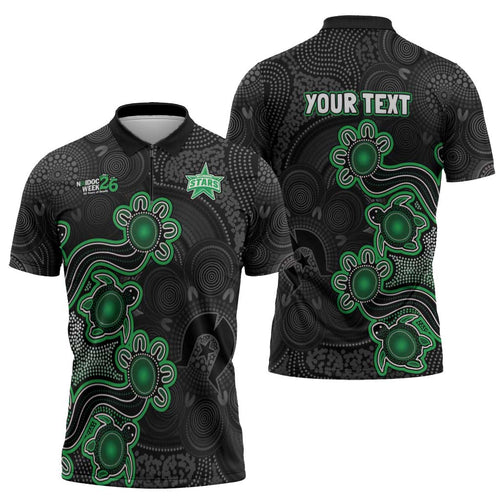 Personalised Melbourne Stars NAIDOC Week 2026 Zipper Polo Shirt Sea Turtles Aboriginal Art