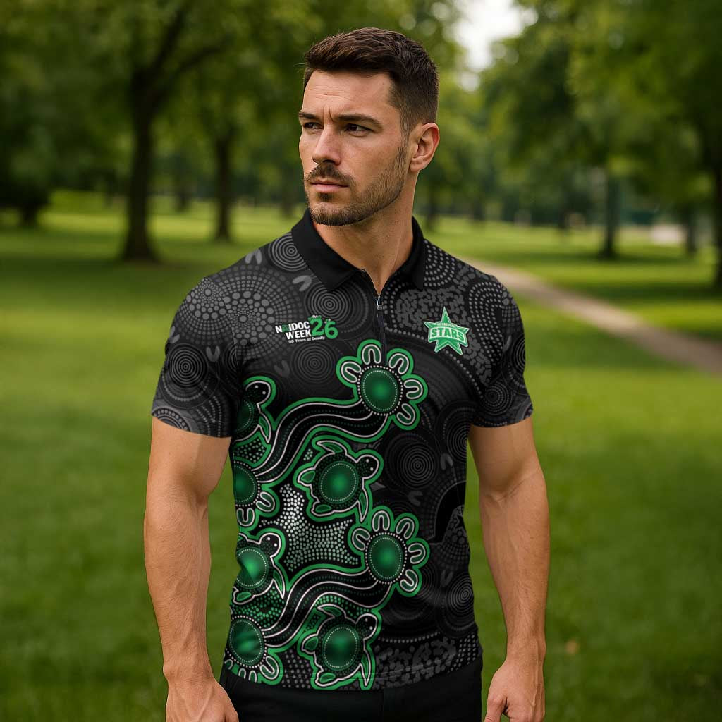 Personalised Melbourne Stars NAIDOC Week 2026 Zipper Polo Shirt Sea Turtles Aboriginal Art