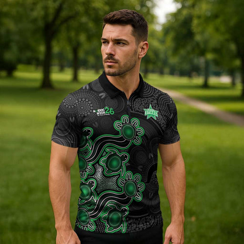 Personalised Melbourne Stars NAIDOC Week 2026 Zipper Polo Shirt Sea Turtles Aboriginal Art