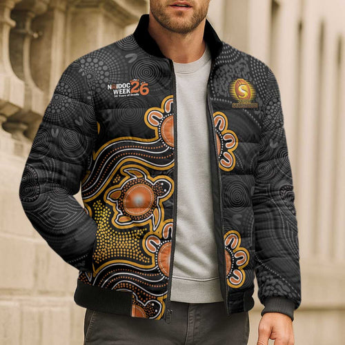 Personalised Perth Scorchers NAIDOC Week 2026 Bomber Puffer Jacket Sea Turtles Aboriginal Art