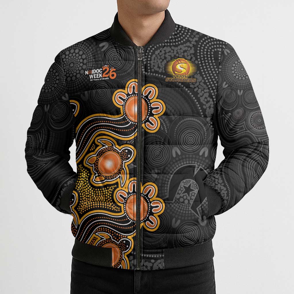 Personalised Perth Scorchers NAIDOC Week 2026 Bomber Puffer Jacket Sea Turtles Aboriginal Art