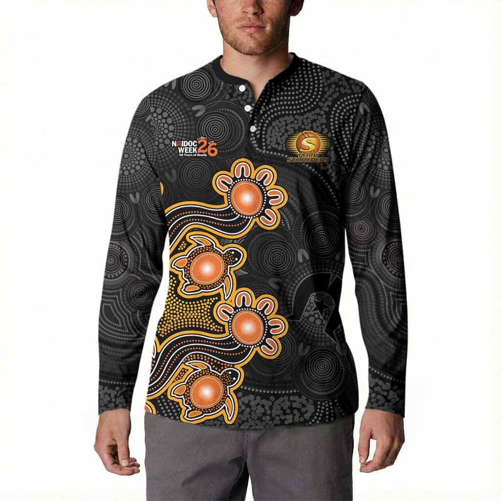 Personalised Perth Scorchers NAIDOC Week 2026 Button Sweatshirt Sea Turtles Aboriginal Art