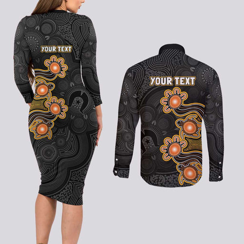 Personalised Perth Scorchers NAIDOC Week 2026 Couples Matching Long Sleeve Bodycon Dress and Long Sleeve Button Shirt Sea Turtles Aboriginal Art