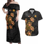 Personalised Perth Scorchers NAIDOC Week 2026 Couples Matching Off Shoulder Maxi Dress and Hawaiian Shirt Sea Turtles Aboriginal Art