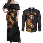 Personalised Perth Scorchers NAIDOC Week 2026 Couples Matching Off Shoulder Maxi Dress and Long Sleeve Button Shirt Sea Turtles Aboriginal Art
