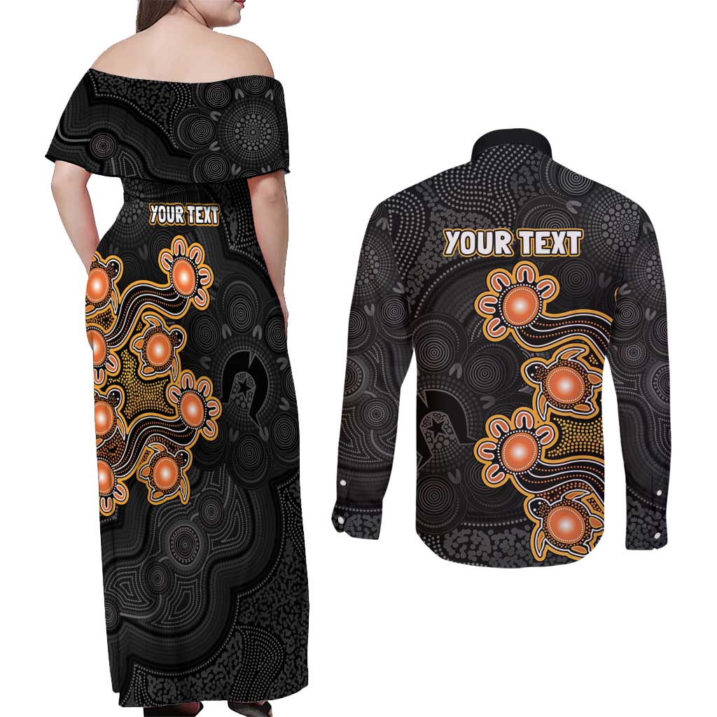 Personalised Perth Scorchers NAIDOC Week 2026 Couples Matching Off Shoulder Maxi Dress and Long Sleeve Button Shirt Sea Turtles Aboriginal Art