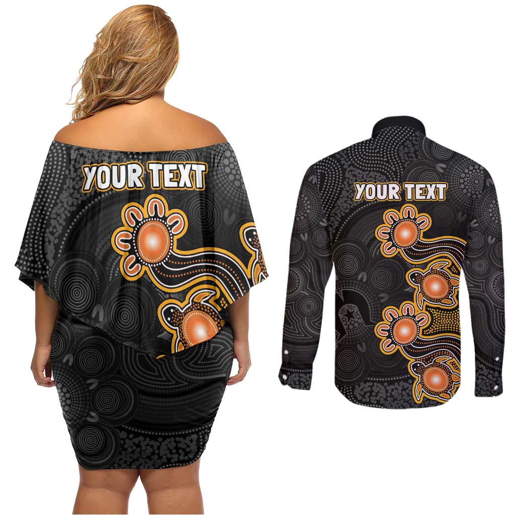 Personalised Perth Scorchers NAIDOC Week 2026 Couples Matching Off Shoulder Short Dress and Long Sleeve Button Shirt Sea Turtles Aboriginal Art