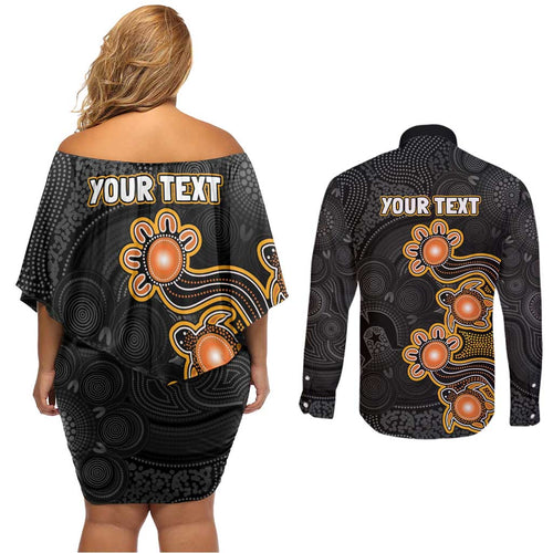 Personalised Perth Scorchers NAIDOC Week 2026 Couples Matching Off Shoulder Short Dress and Long Sleeve Button Shirt Sea Turtles Aboriginal Art