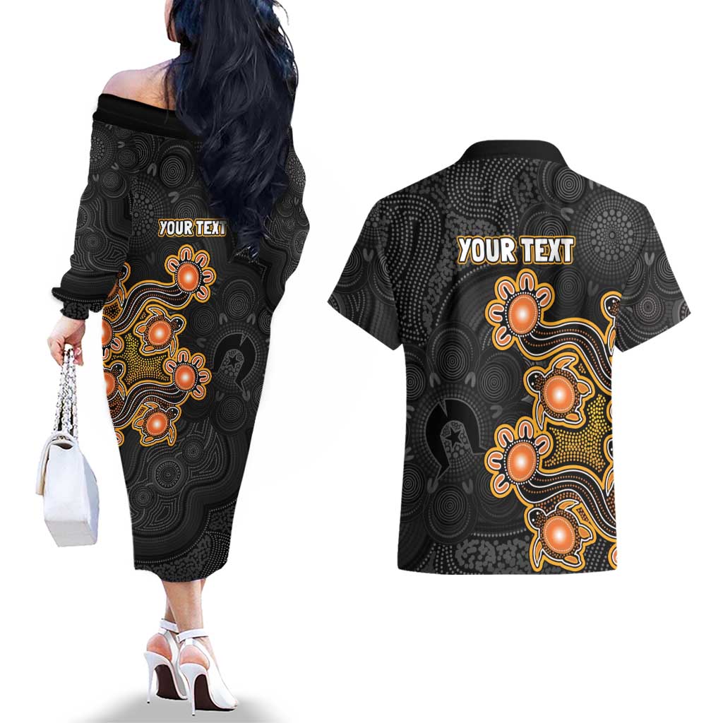Personalised Perth Scorchers NAIDOC Week 2026 Couples Matching Off The Shoulder Long Sleeve Dress and Hawaiian Shirt Sea Turtles Aboriginal Art