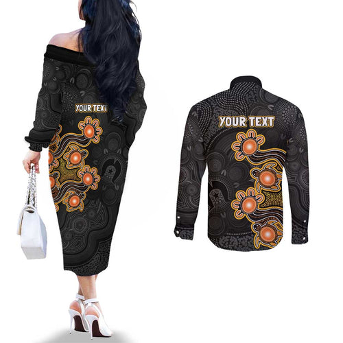 Personalised Perth Scorchers NAIDOC Week 2026 Couples Matching Off The Shoulder Long Sleeve Dress and Long Sleeve Button Shirt Sea Turtles Aboriginal Art