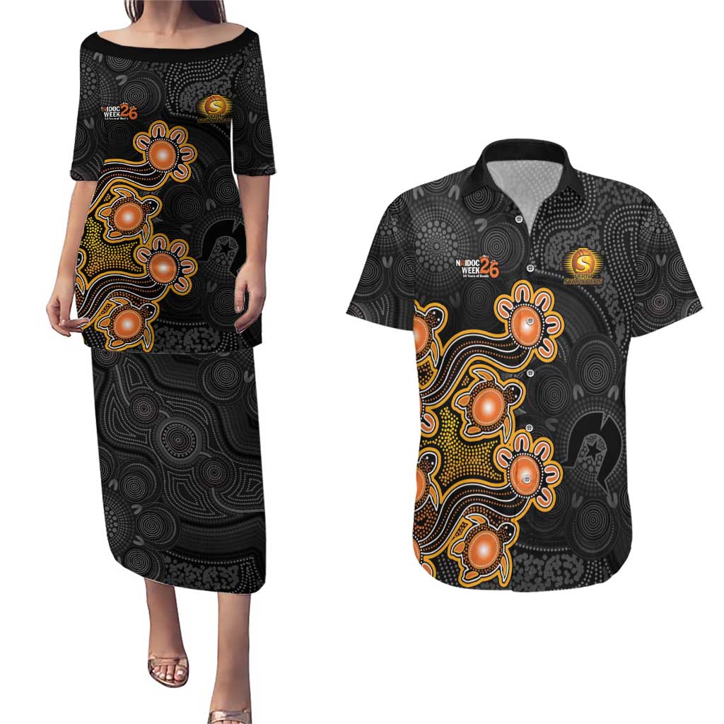 Personalised Perth Scorchers NAIDOC Week 2026 Couples Matching Puletasi and Hawaiian Shirt Sea Turtles Aboriginal Art