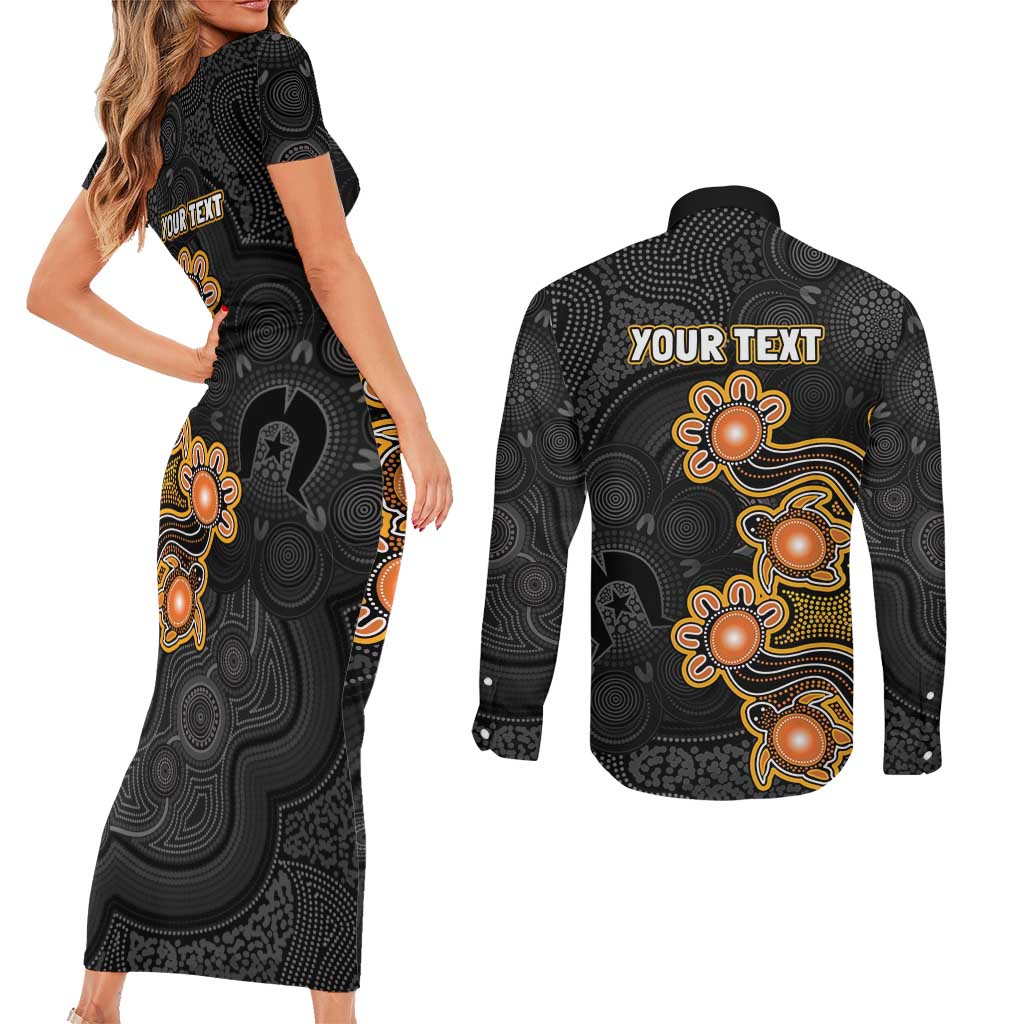 Personalised Perth Scorchers NAIDOC Week 2026 Couples Matching Short Sleeve Bodycon Dress and Long Sleeve Button Shirt Sea Turtles Aboriginal Art