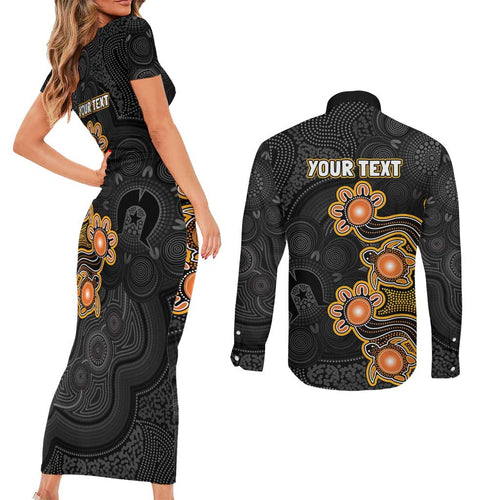 Personalised Perth Scorchers NAIDOC Week 2026 Couples Matching Short Sleeve Bodycon Dress and Long Sleeve Button Shirt Sea Turtles Aboriginal Art