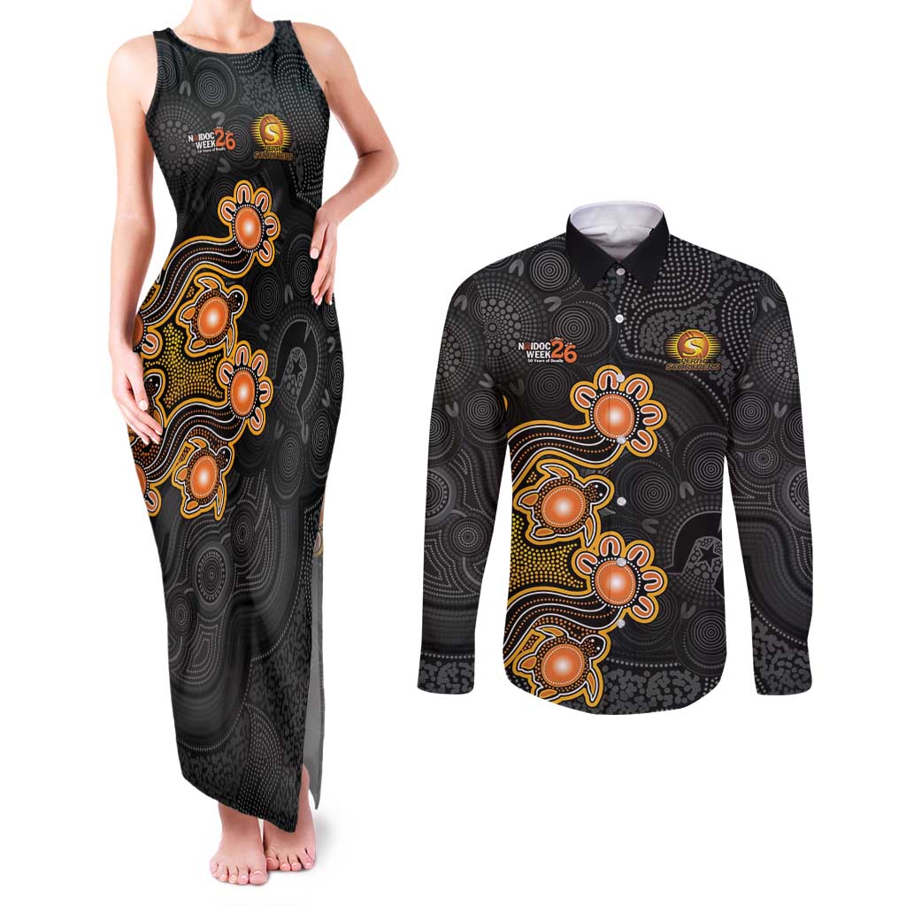 Personalised Perth Scorchers NAIDOC Week 2026 Couples Matching Tank Maxi Dress and Long Sleeve Button Shirt Sea Turtles Aboriginal Art