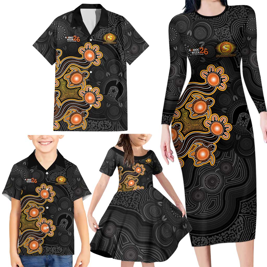 Personalised Perth Scorchers NAIDOC Week 2026 Family Matching Long Sleeve Bodycon Dress and Hawaiian Shirt Sea Turtles Aboriginal Art