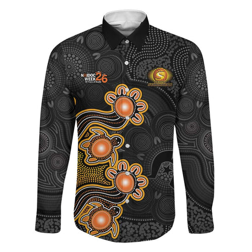 Personalised Perth Scorchers NAIDOC Week 2026 Family Matching Off The Shoulder Long Sleeve Dress and Hawaiian Shirt Sea Turtles Aboriginal Art