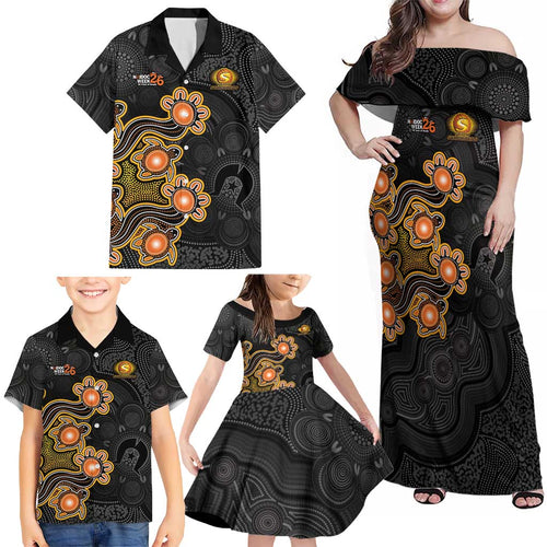 Personalised Perth Scorchers NAIDOC Week 2026 Family Matching Off Shoulder Maxi Dress and Hawaiian Shirt Sea Turtles Aboriginal Art