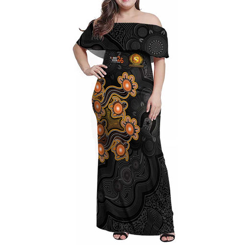 Personalised Perth Scorchers NAIDOC Week 2026 Family Matching Off Shoulder Maxi Dress and Hawaiian Shirt Sea Turtles Aboriginal Art