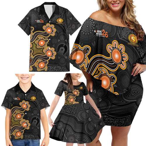 Personalised Perth Scorchers NAIDOC Week 2026 Family Matching Off Shoulder Short Dress and Hawaiian Shirt Sea Turtles Aboriginal Art