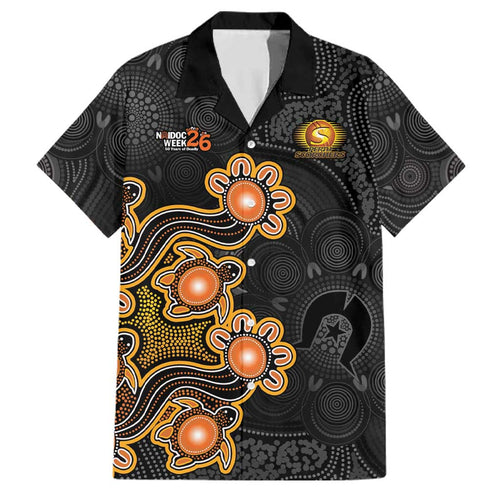 Personalised Perth Scorchers NAIDOC Week 2026 Family Matching Off Shoulder Short Dress and Hawaiian Shirt Sea Turtles Aboriginal Art