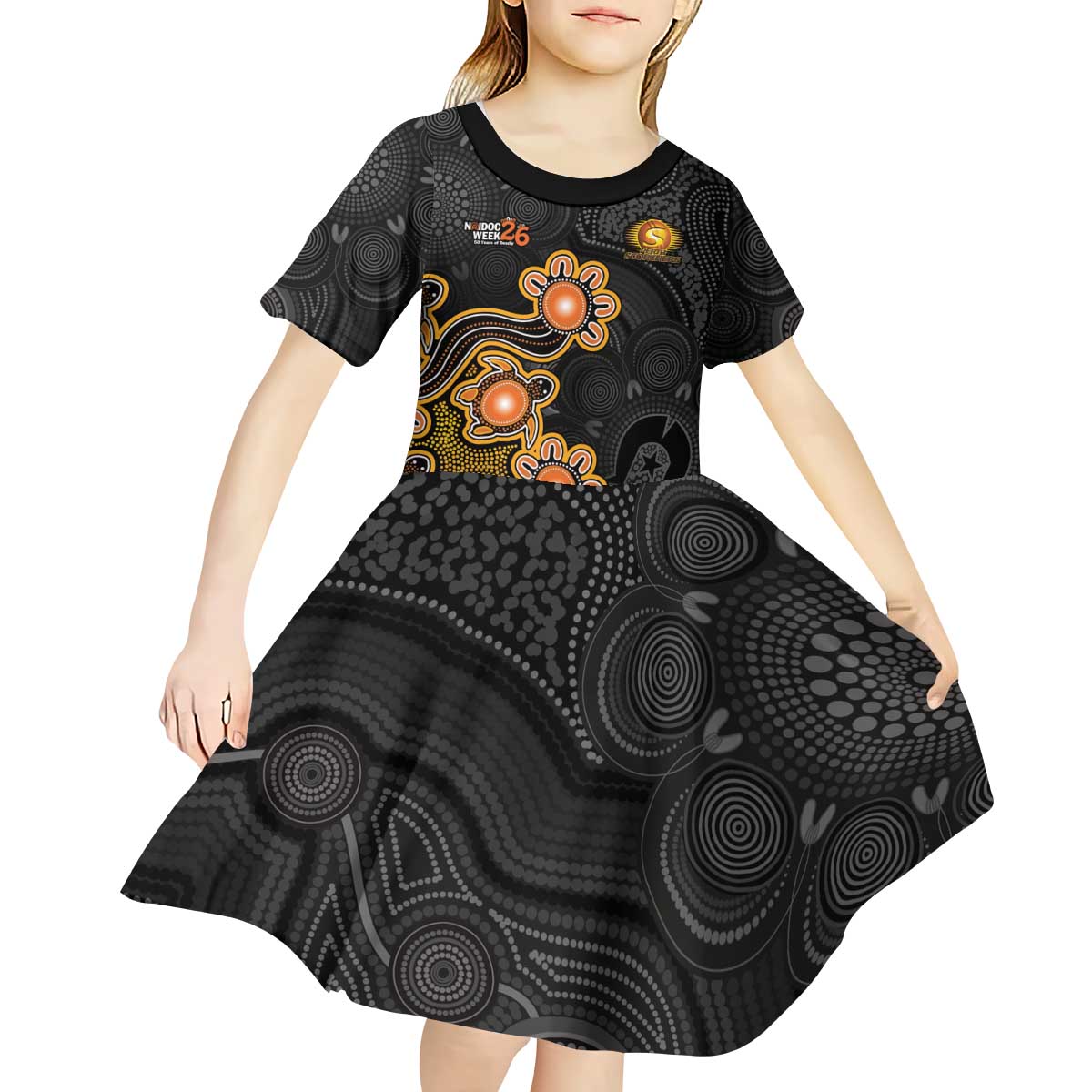 Personalised Perth Scorchers NAIDOC Week 2026 Kid Short Sleeve Dress Sea Turtles Aboriginal Art