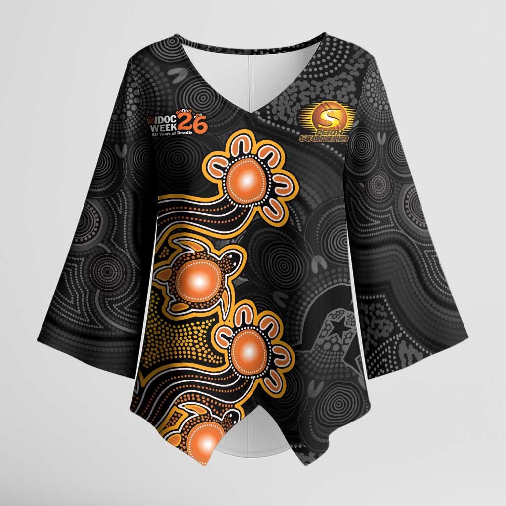Personalised Perth Scorchers NAIDOC Week 2026 Kimono Sleeve Blouse Sea Turtles Aboriginal Art