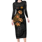 Personalised Perth Scorchers NAIDOC Week 2026 Long Sleeve Bodycon Dress Sea Turtles Aboriginal Art