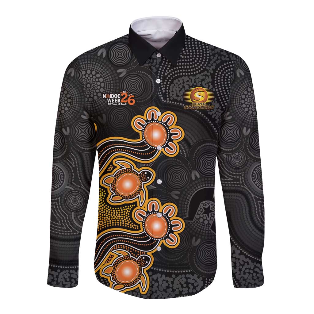 Personalised Perth Scorchers NAIDOC Week 2026 Long Sleeve Button Shirt Sea Turtles Aboriginal Art