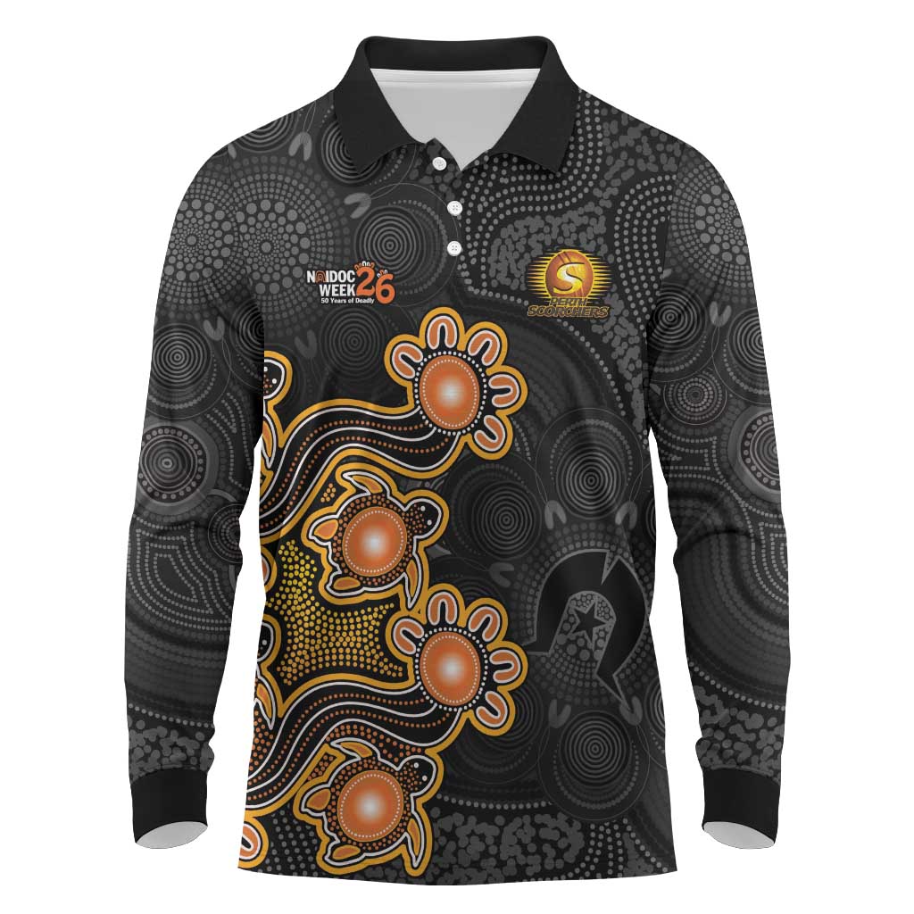 Personalised Perth Scorchers NAIDOC Week 2026 Long Sleeve Polo Shirt Sea Turtles Aboriginal Art